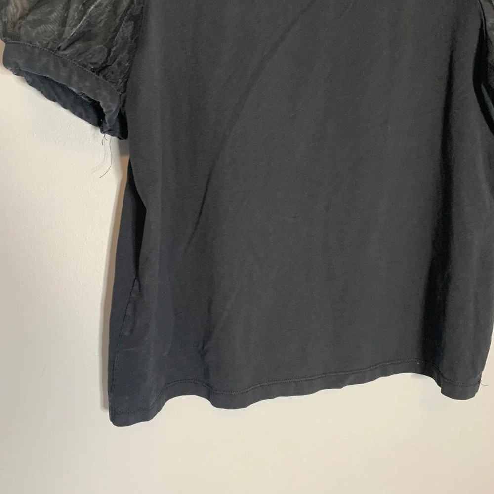 Madewell Black Puff Sleeve Sheer Sleeve T‎ Shirt Top Womens Size M